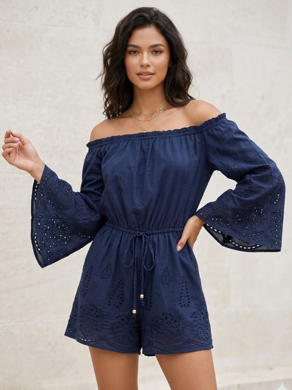 REBELLION Lace Boho Romper Lace Bell Sleeves Medium NWOT